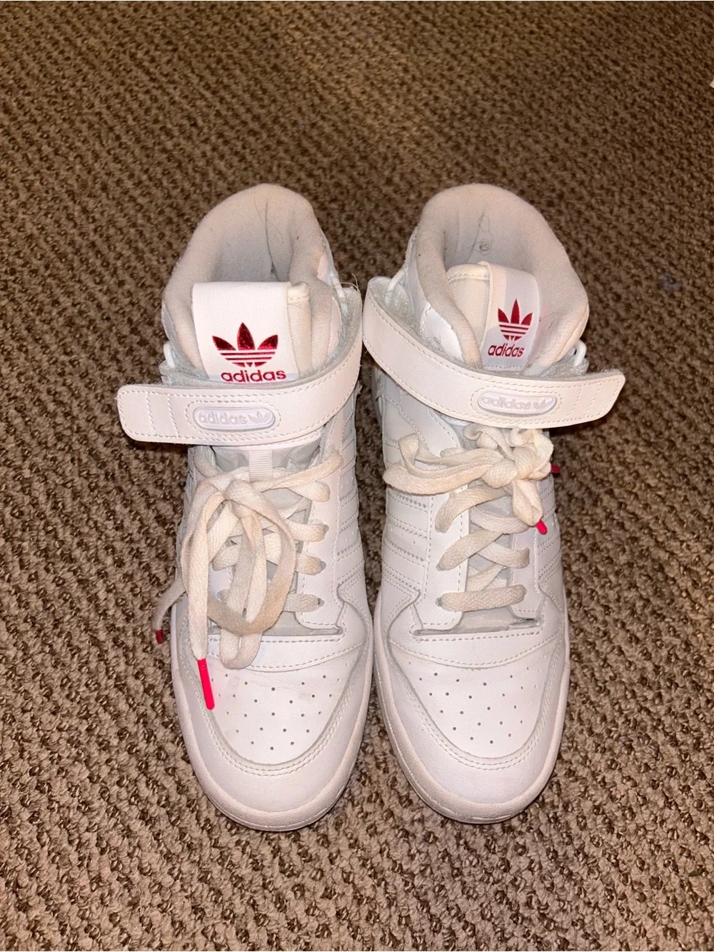 Adidas High-Top Sneakers in White with Pink Accents